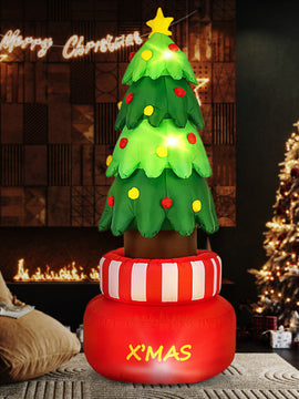 8 Feet Inflatable Rotating Xmas Tree with Built-in LED Lights and Water Bags