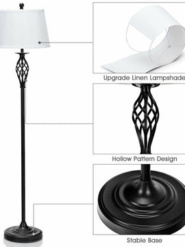 2 Table Lamps 1 Floor Lamp Set with Fabric Shades