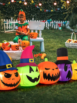 Halloween 7.5 Feet Inflatable Pumpkin Combo with Witch Black Cat