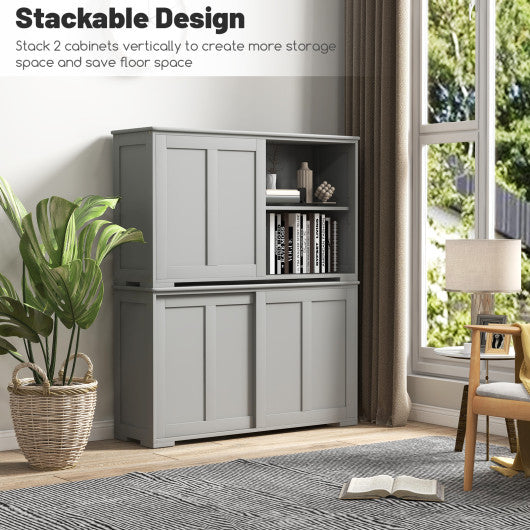 Kitchen Storage Cabinet with Glass Sliding Door