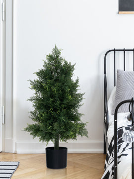 Artificial Cedar Topiary Tree with Plastic Nursery Pot for Porch and Office