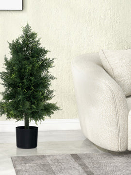 Artificial Cedar Topiary Tree with Plastic Nursery Pot for Porch and Office