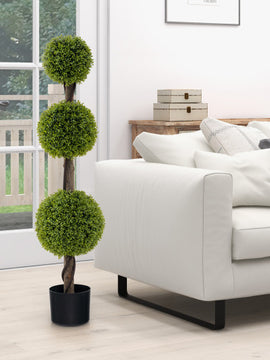 4 FT Artificial Ball Shape Bush Tree with Lush PE leaves and Trunk