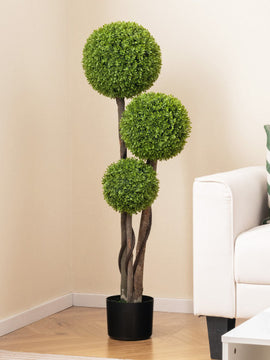 4 FT Artificial Boxwood Topiary Ball Tree in Weighted Pot with Triple Ball