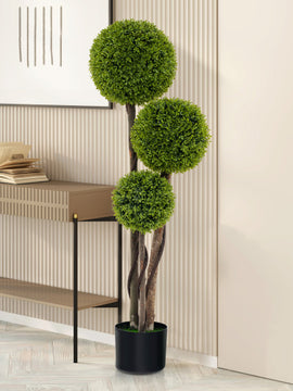4 FT Artificial Boxwood Topiary Ball Tree in Weighted Pot with Triple Ball