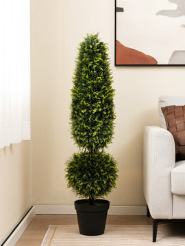 4 Feet Artificial Boxwood Topiary Tree with Natural Vines and PE Leaves