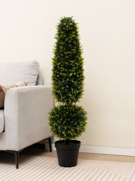 4 Feet Artificial Boxwood Topiary Tree with Natural Vines and PE Leaves