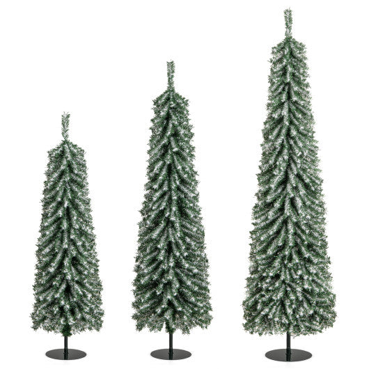 Set of 3 Potted Artificial Christmas Tree with Silver Metal Buckets