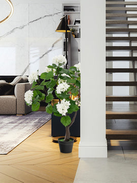 Artificial Hydrangea Tree Fake Floral Plant with 11 White Flowers