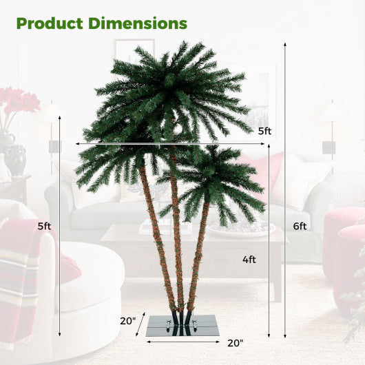 6 Feet Pre-Lit Artificial Tropical Christmas Palm Tree with 210 Multi-Color Lights