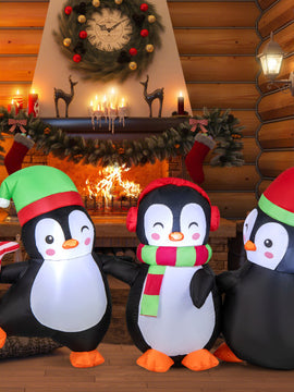 Christmas Inflatable Penguins Family with Built-in LED Lights