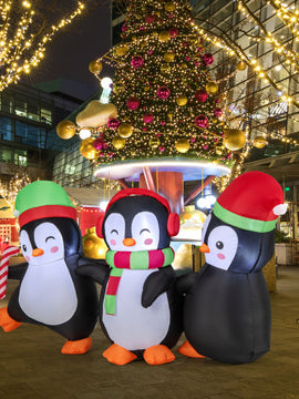 Christmas Inflatable Penguins Family with Built-in LED Lights