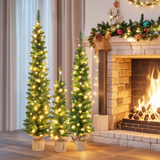 Set of 3 Potted Artificial Christmas Tree with Silver Metal Buckets