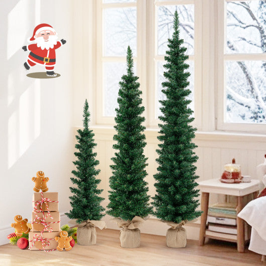 Set of 3 Potted Artificial Christmas Tree with Silver Metal Buckets