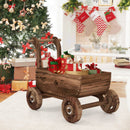 Decorative Wooden Wagon Cart with Handle Wheels and Drainage Hole-Rustic Brown