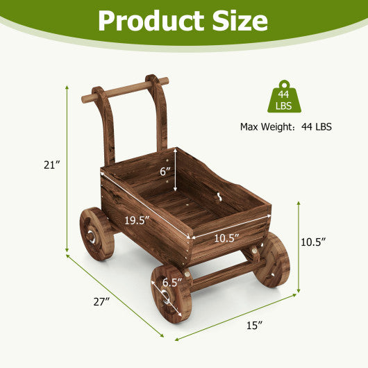 Decorative Wooden Wagon Cart with Handle Wheels and Drainage Hole-Rustic Brown