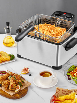 Electric Deep Fryer 5.3QT/21-Cup Stainless Steel 1700W with Triple Basket