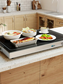 Electric Warming Tray with Adjustable Temperature and Built-In Handles Tempered Glass