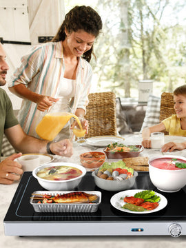 Electric Warming Tray with Adjustable Temperature and Built-In Handles Tempered Glass