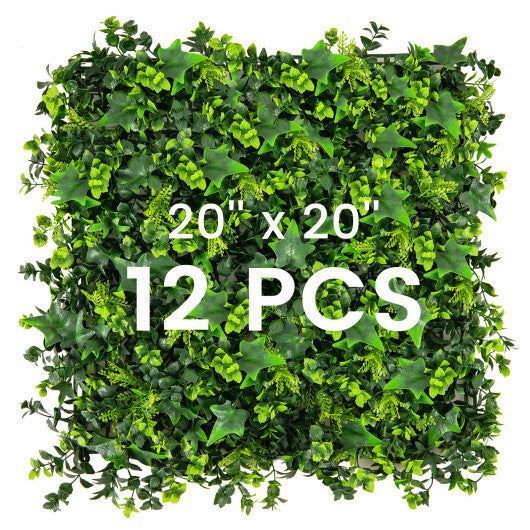 12 Pieces 20 x 20 Inch Artificial Boxwood Wall Panels with Insertable Branches