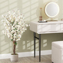 Faux Plum Blossom Plant with White Fabric Flower and Solid Wood Trunk