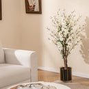 Faux Plum Blossom Plant with White Fabric Flower and Solid Wood Trunk