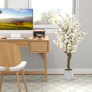 Faux Plum Blossom Plant with White Fabric Flower and Solid Wood Trunk