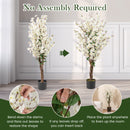 Faux Plum Blossom Plant with White Fabric Flower and Solid Wood Trunk