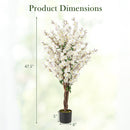 Faux Plum Blossom Plant with White Fabric Flower and Solid Wood Trunk