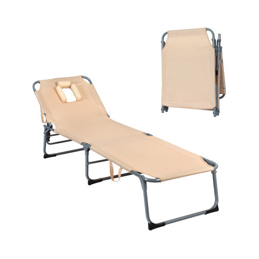 Folding Chaise Lounge Chair with Face Hole for Beach-Beige