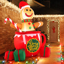 7 Feet Inflatable Gingerbread Man in Hot Cocoa Mug with Built-in LED Lights and Gift Boxes