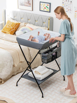 Baby Diaper Changing Table Foldable With Storage In Gray