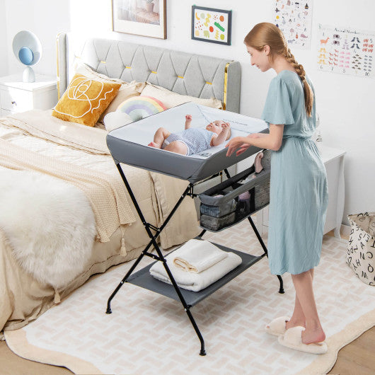 Baby Diaper Changing Table Foldable With Storage In Gray