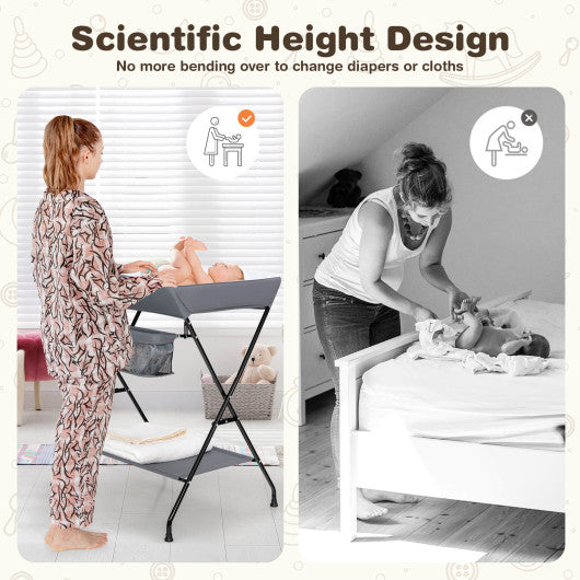 Baby Diaper Changing Table Foldable With Storage In Gray