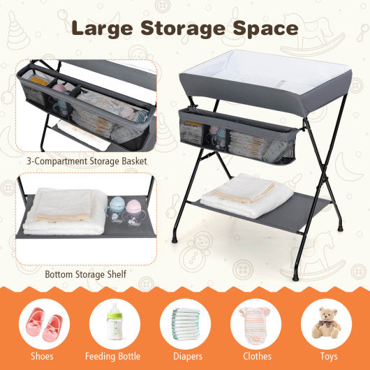 Baby Diaper Changing Table Foldable With Storage In Gray