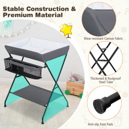 Baby Diaper Changing Table Foldable With Storage In Gray