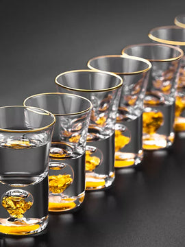 24K Gold Foil Crystal Liquor Spirits Shot Glass Bar High Grade Golden Sake Vodka Small Shots Wine Glasses Cup Vasos De Cristal
