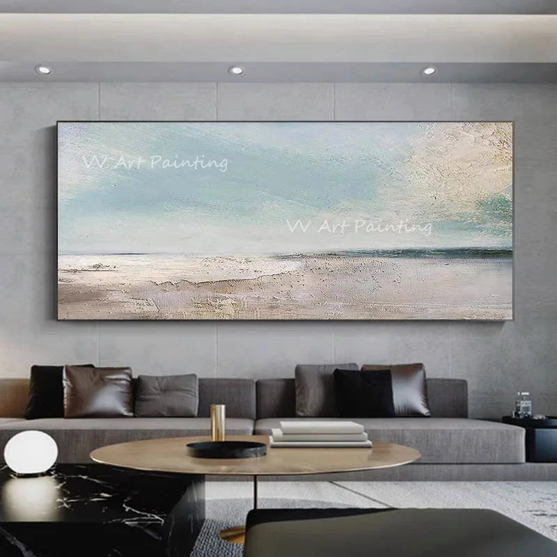 100% Handpainted Modern Abstract Simple Ocean Seaside Pure Ocean Sea oil painting Scandinavian wall artwork for home decor gift