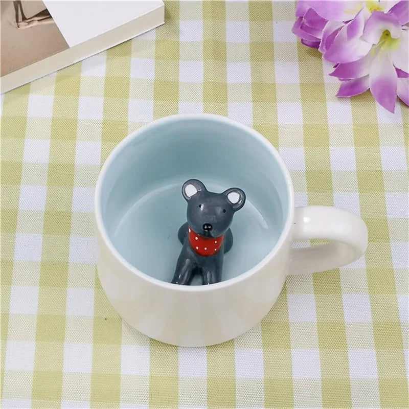 Hot sale Ceramic 3D Cups animal inside Cute bunny little panda Water cups birthday gift penguin puppy coffee mugs for children