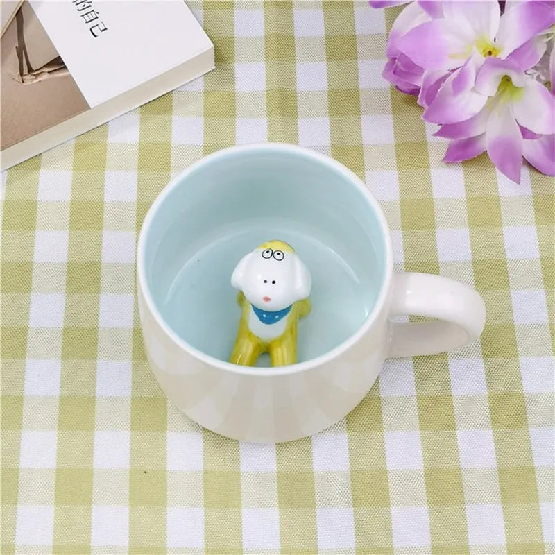 Hot sale Ceramic 3D Cups animal inside Cute bunny little panda Water cups birthday gift penguin puppy coffee mugs for children