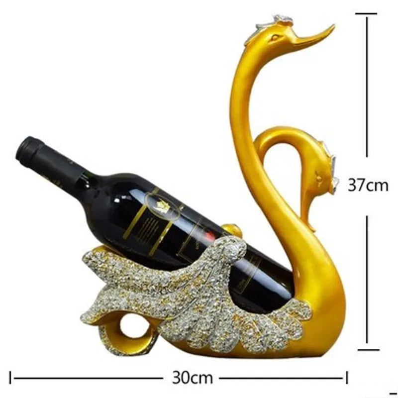 Golden Blue Swan Wine Rack Stand Bottle Holder Beer Storage Drinking Ornament Craft Accessories