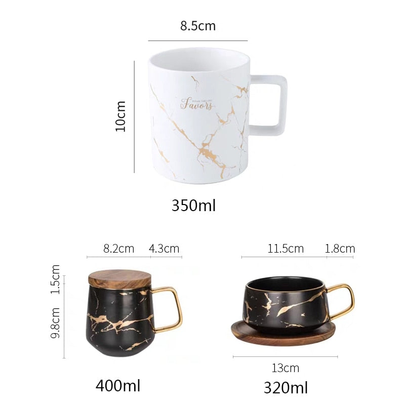 Luxury Nordic Marble Ceramic Coffee cups Condensed Coffee Mugs Cafe Tea breakfast Milk Cups Saucer Suit with Dish Spoon Set Ins