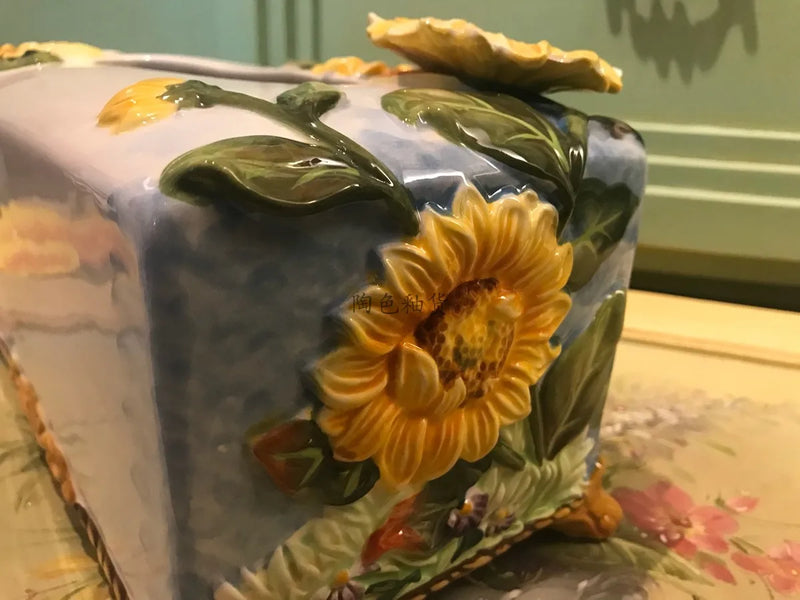 Hand painted three-dimensional sunflower coffee cup plate candy plate vase ceramic home storage decoration
