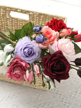 Artificial Flowers of Rose 5Pcs Real Touch for Home Decoration Wedding Bridal Bouquet
