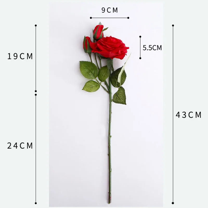5Pcs Simulation Rose 1 flower 2 Bud Moisturizing Roses Real Touch Artificial  Flowers Home Decoration Wedding Bridal Bouquet