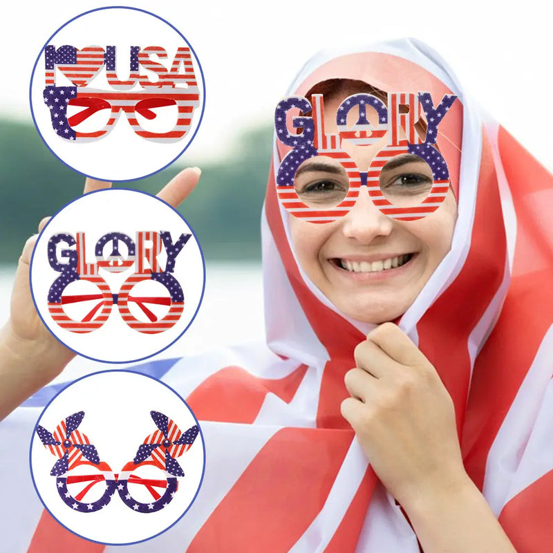 4th of July Party Decorative Eyewear Plastic Glasses with USA Flag Gnome Supplies