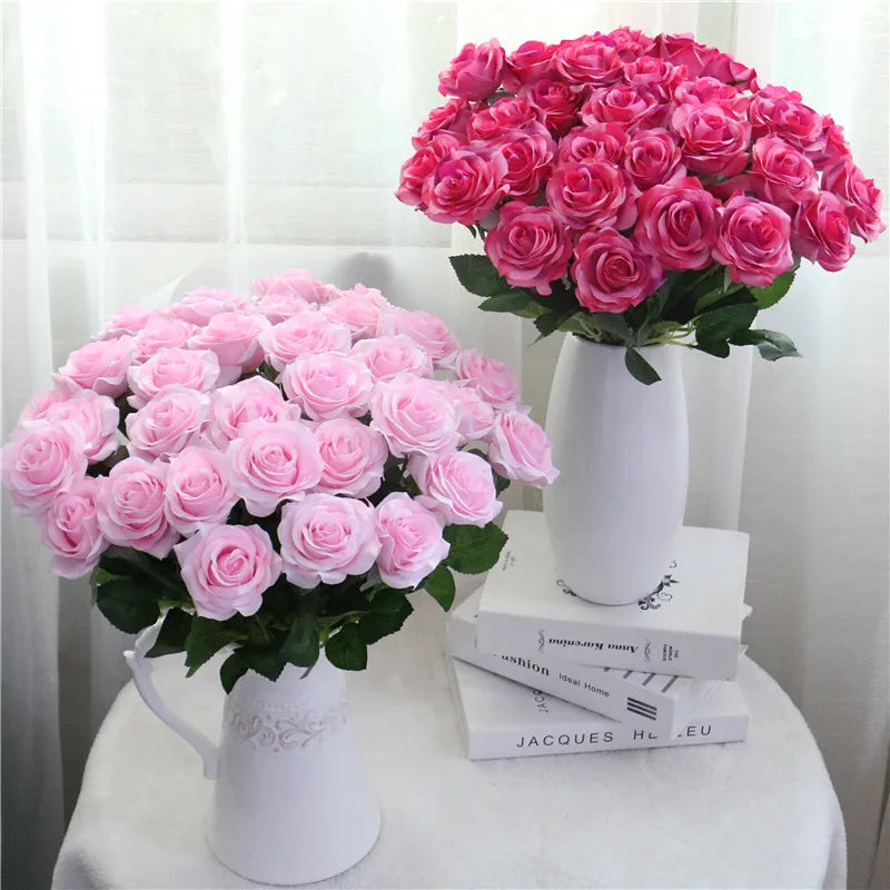 25pcs/Lot New Artificial Flowers Rose Peony Floral Home Decoration Wedding Bridal Bouquet High Quality 9 Colors Christmas Props