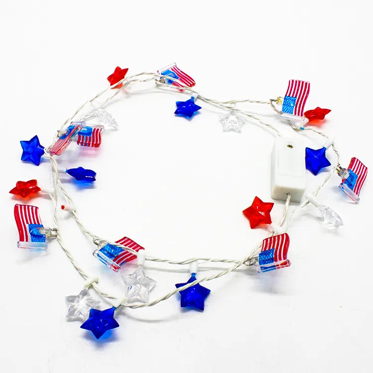 Patriotic Light up Star Necklace 4th of July American Flag LED Flashing Decoration Red Offset Printing Party Favor ABS 8 Light