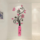 Vase Acrylic 3D Wall Sticker Home decor Porch Living room Background Wall Flower Rattan Decoration Hot sale