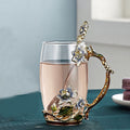 Hand-Made Enamel Flower Glass Mug For Couple Lover Gift Can Serve Coffee, Scented Tea Or Even Lemon Juice In
